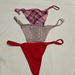 Victoria's Secret Pink Plaid, Polka Dot, and Red Thong Set